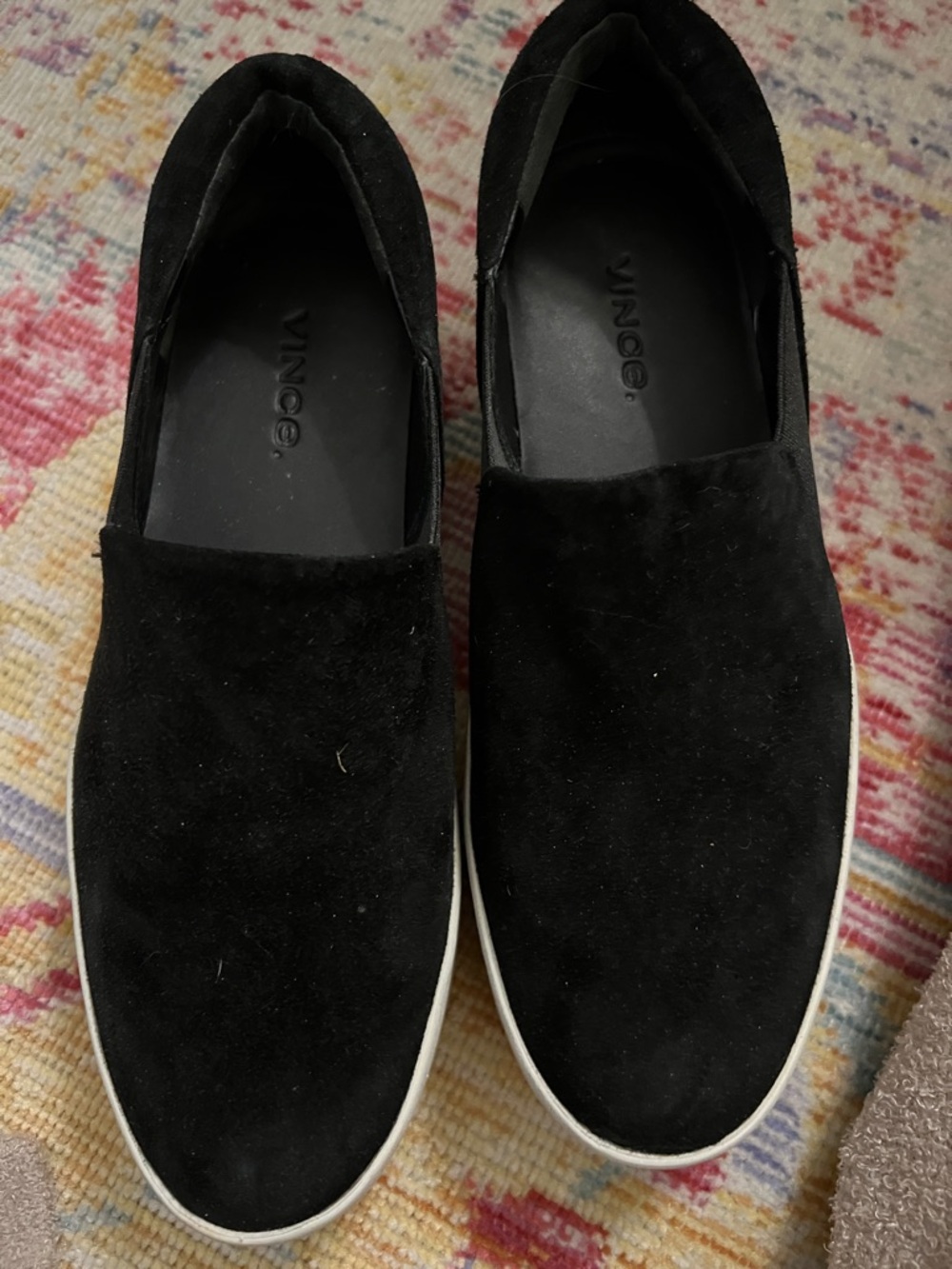 Vince Black Suede Slip-On Loafers with White Sole